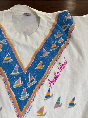 Retro 90s Amelia Island Florida Women’s Tshirt Sailboats Pastel Colors *Read